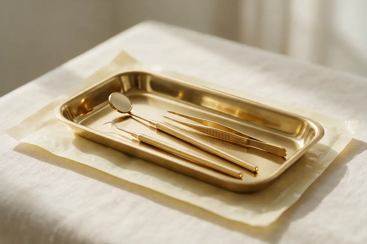 Bandeja de instrumentos odontológicos esterilizados (imagem ilustrativa)